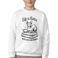 Life Is Better With Cats & Books Sphynx Cat Mom Women Youth Crewneck Sweatshirt