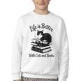 Life Is Better With Cats & Books Tuxedo Cat Mom Women Youth Crewneck Sweatshirt