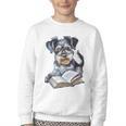 Nerdy Schnauzer Dog Book Lover Glasses Cute Pet For Men Women Kids Youth Crewneck Sweatshirt