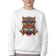 Owl With Glasses And Book Reading Youth Crewneck Sweatshirt