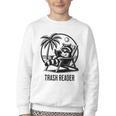 Raccoon Reading Books Summer Humor Trash Reader Youth Crewneck Sweatshirt