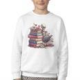 Reading A Book Per Day Keeps Reality Away Skeleton Books Youth Crewneck Sweatshirt