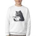 Reading Cat Cat Book Lover Youth Crewneck Sweatshirt