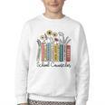 School Counselor Wildflower Book School Counseling Life Youth Crewneck Sweatshirt School Counselor Wildflower Book School Counseling Life Youth Crewneck Sweatshirt