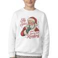 He Sees What You'Ve Been Reading Bookish Christmas Humor Youth Crewneck Sweatshirt He Sees What You'Ve Been Reading Bookish Christmas Humor Youth Crewneck Sweatshirt