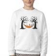 Skeleton Reading Book In Hammock Halloween Reader Youth Crewneck Sweatshirt
