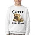Sleeping Cat And Books With Coffee Lover Youth Crewneck Sweatshirt