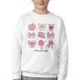 Valentine Teacher Cute Bows Apple Globe Pencil Books Art Youth Crewneck Sweatshirt Valentine Teacher Cute Bows Apple Globe Pencil Books Art Youth Crewneck Sweatshirt