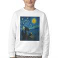 Van Gogh Starry Night Fantasy Reader Dragon Reading Book Youth Crewneck Sweatshirt