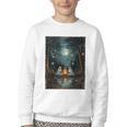 Vintage Ghost Book Reading Camping Gothic Halloween Teachers Youth Crewneck Sweatshirt