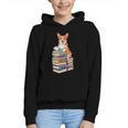 Bookworm Corgi Reading Books Drinking Coffee Dog Lover Graphic Youth Hoodie