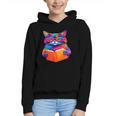 Cat Book Shirt Colorful Cat Reading Book Graphic Youth Hoodie