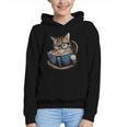 Cute Cat Reading Books With Tea Graphic Youth Hoodie