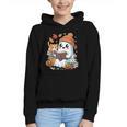 Cute Cozy Ghost Reading With Cat Book Lover Autumn Fall Graphic Youth Hoodie