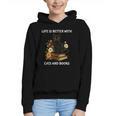 Life Is Better With Cats And Books Cute Cat Lover For Men Women Kids Graphic Youth Hoodie