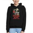 Staying Alive One Book At A Time Skeleton Reading Librarian Graphic Youth Hoodie