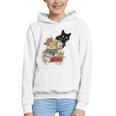 Cat And Books Flowers Reading Club Cat Lover Bookworm Graphic Youth Hoodie