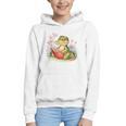 Crocodile Reading Book Watercolor Flowers Kids Graphic Youth Hoodie