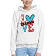 I Heart Books Love Reading Red And Stripe Animated Cat For Men Women Girls Kids Graphic Youth Hoodie