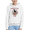 Women's Cat Books Romantic Floral Aesthetic Book Lover Cat Owner Graphic Youth Hoodie