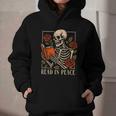 Read In Peace Skeleton Reading Book Halloween Teacher Graphic Youth Hoodie