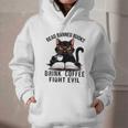 Read Banned Books Drink Coffee Fight Evil Retro Cat Graphic Youth Hoodie Read Banned Books Drink Coffee Fight Evil Retro Cat Graphic Youth Hoodie