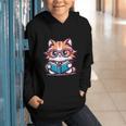 Adorable Book Lover Maine Coon Cat With Reading Glasses Cute Graphic Youth Hoodie