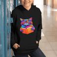 Cat Book Shirt Colorful Cat Reading Book Graphic Youth Hoodie