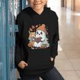 Cute Cozy Ghost Reading With Cat Book Lover Autumn Fall Graphic Youth Hoodie