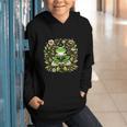 Cute Floral Frog Book Reading Graphic Youth Hoodie
