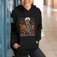 Read In Peace Skeleton Reading Book Halloween Teacher Graphic Youth Hoodie