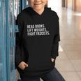 Women's Read Books Lift Weights Fight Fascists Reading Activism Graphic Youth Hoodie Women's Read Books Lift Weights Fight Fascists Reading Activism Graphic Youth Hoodie