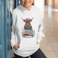 Cute Highland Cow With Book Floral Bookworm Librarian Book Graphic Youth Hoodie