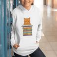 Cute Orange Tabby Cat Reading On Pile Of Books Graphic Youth Hoodie Cute Orange Tabby Cat Reading On Pile Of Books Graphic Youth Hoodie