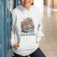 Leer ES Poder Cute Floral Spanish Teacher Book Reading Graphic Youth Hoodie