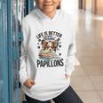 Papillon Dog Breed Life Is Better With Books And Papillons Graphic Youth Hoodie Papillon Dog Breed Life Is Better With Books And Papillons Graphic Youth Hoodie