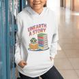 Unearth A Story Cute Turtle Reading Books Librarian Graphic Youth Hoodie
