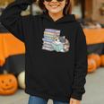 Cat On Books Pets Cats Reading Book Nerd Read Reader Bookcat Graphic Youth Hoodie