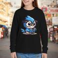 Adorable Book Lover Blue Jay With Reading Glasses Cute Youth Long Sleeve Tee