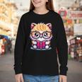 Adorable Book Lover Persian Cat With Reading Glasses Cute Youth Long Sleeve Tee
