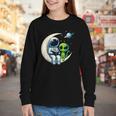 Astronaut Reading Book To Alien Shirt Moon Space Lover Kids Youth Long Sleeve Tee