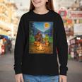 Bigfoot And Alien Reading Books Campfire Halloween Youth Long Sleeve Tee