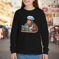 Bigfoot Reading a Cookbook Youth Long Sleeve Tee