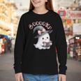 Boo Ghost Books Coquette Bow Halloween Women School Teacher Youth Long Sleeve Tee