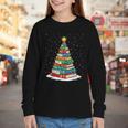 Book Christmas Tree Xmas Lights Book Lover Teacher Librarian Youth Long Sleeve Tee