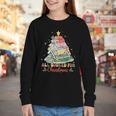 All Booked For Christmas Book Lovers Xmas Tree Lights Youth Long Sleeve Tee