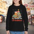 All Booked For Christmas Gingerbread Christmas Tree Book Kid Youth Long Sleeve Tee