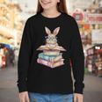 Books Bookworm Reader Book Cute Reading Bunny With Glasses Youth Long Sleeve Tee