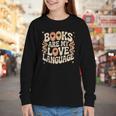 Books Are My Love Language Retro Groovy 70s Book Lover Youth Long Sleeve Tee Books Are My Love Language Retro Groovy 70s Book Lover Youth Long Sleeve Tee