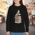 Bookworm Cockatiel Bird Reading Books Drinking Coffee Lover Youth Long Sleeve Tee
